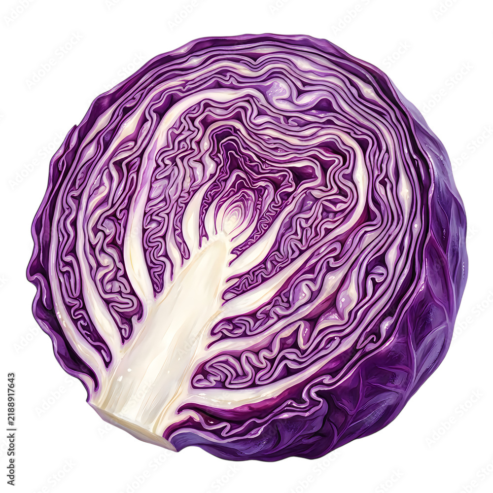 Fototapeta premium Fresh red cabbage half isolated on a simple surface isolated on transparent background