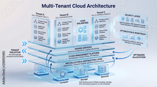 Multi-Tenant Cloud Architecture Diagram with Stacked Virtualization Layers and Tenants