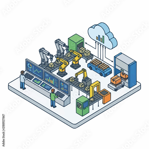 Automated Factory Production Line with Robotic Arms and Cloud Computing.