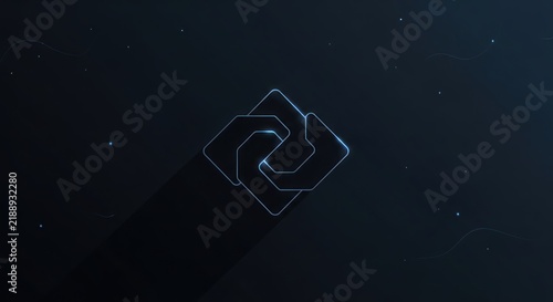 Abstract Geometric Shape with Blue Neon Glow and Shadow