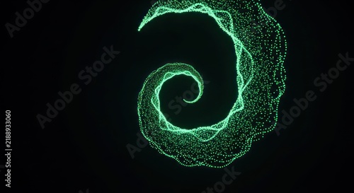 Glowing Green Particle Swirl on Black Background