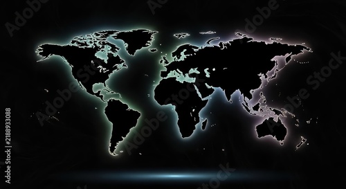 Glowing World Map Silhouette on Dark Background