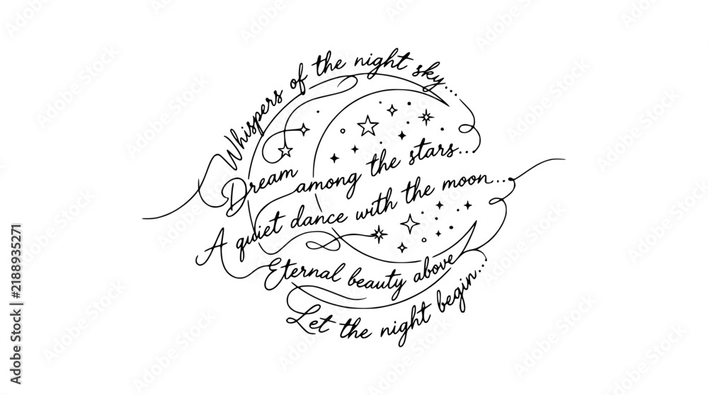 Fototapeta premium Dreamy Celestial Typography Moon Stars Script Isolated