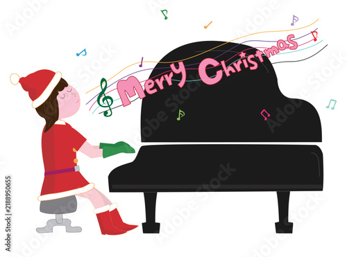 クリスマスに女性サンタクロースが楽器を演奏している。