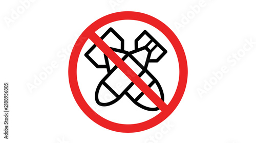 No war sign with crossed bombs icon isolated on white background.