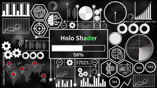 hollo shader set with futuristic HUD interface elements and abstract infographic charts on dark background 4k video