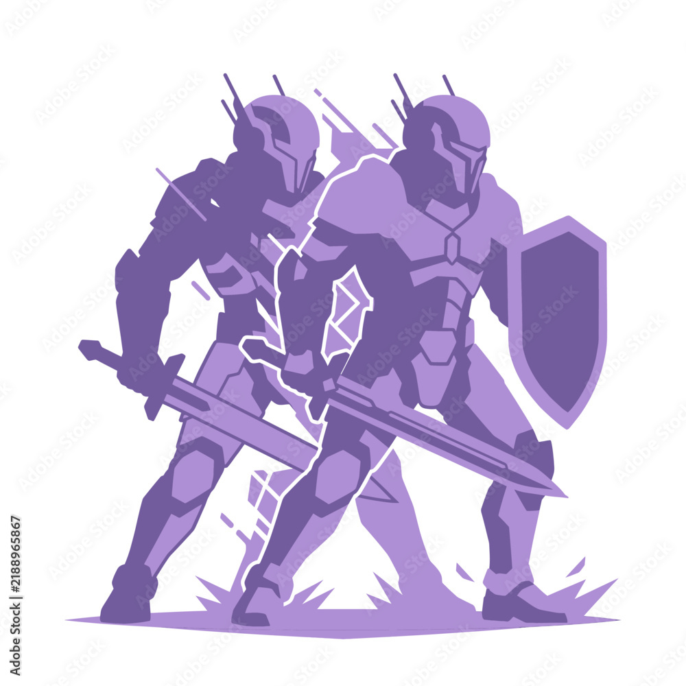 Obraz premium Stylized Star Wars troopers duel with lightsabers epic sci fi warrior battle art