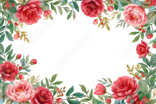 Decorative rectangular border of red and pink roses
