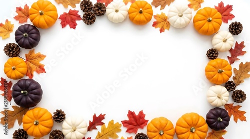 Thanksgiving background typography boarder featuring pumpkins and autumn leaves