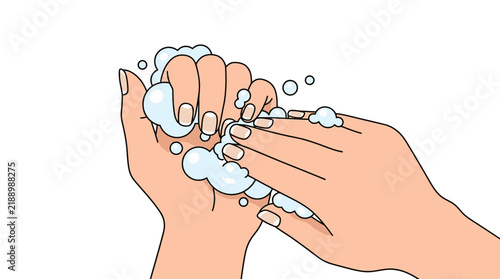 Canvas Print Illustration of hands being washed with soap lather