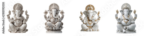 Four Hindu God Ganesha Statues Isolated on White