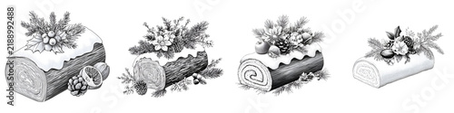 Collection of Yule Log Cakes on White