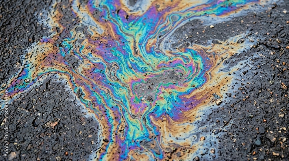 Obraz premium Colorful Oil Slick on Asphalt Pavement - Abstract Pattern