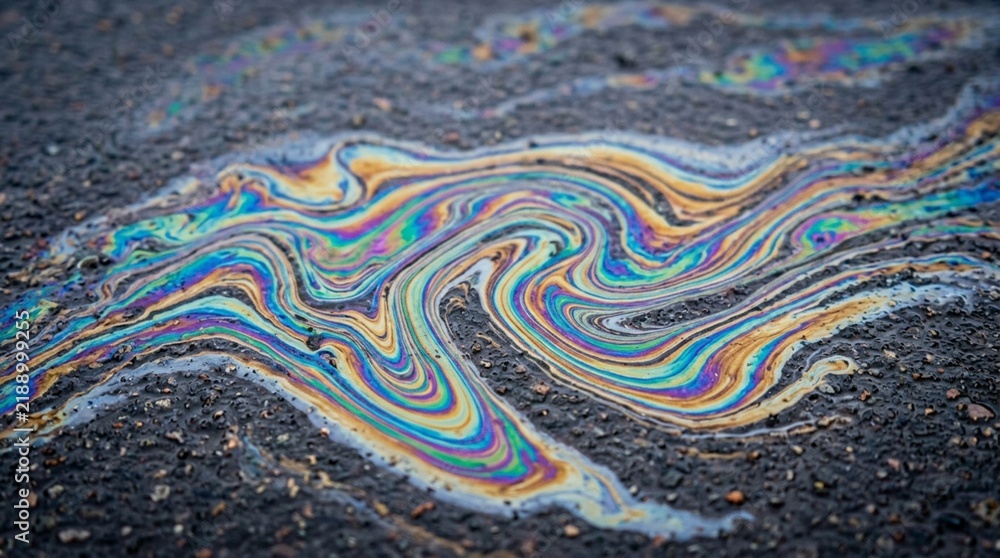 Obraz premium Colorful Oil Slick Pattern on Asphalt Road Surface