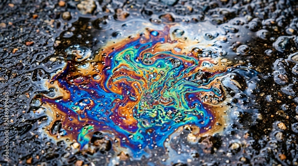 Obraz premium Colorful Oil Spill on Wet Asphalt