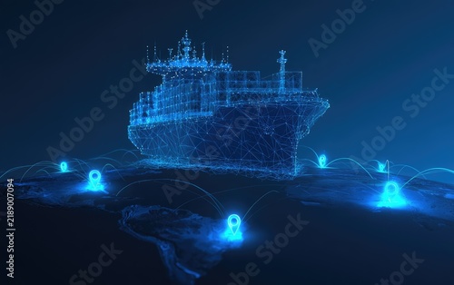 Futuristic digital shipping network visualized on a glowing earth