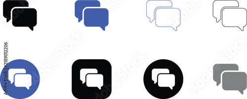 Speech bubble chat icons set in multiple styles and colors for messaging apps.