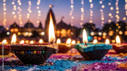 illustation of Diwali festival of lights tradition Diya oil lamps against dark background