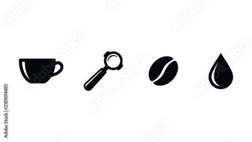 Espresso Coffee Brewing Icon Set, Barista Cafe Vector Symbols