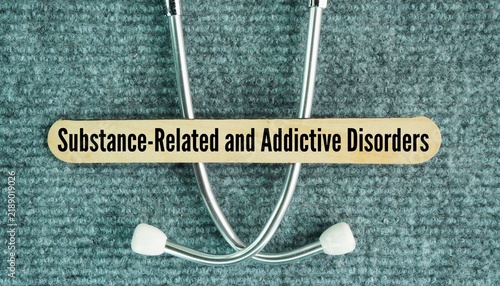 Cuadro en lienzo Stethoscope and stick with the words Substance-Related and Addictive Disorders