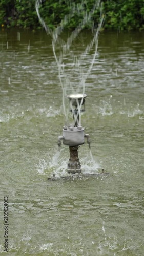 Ornamental Fountain Spraying Water in a Park Pond