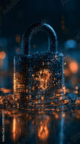 Digital Security and Data Protection Concept with a Glowing Padlock Illustration on a Futuristic Network Background