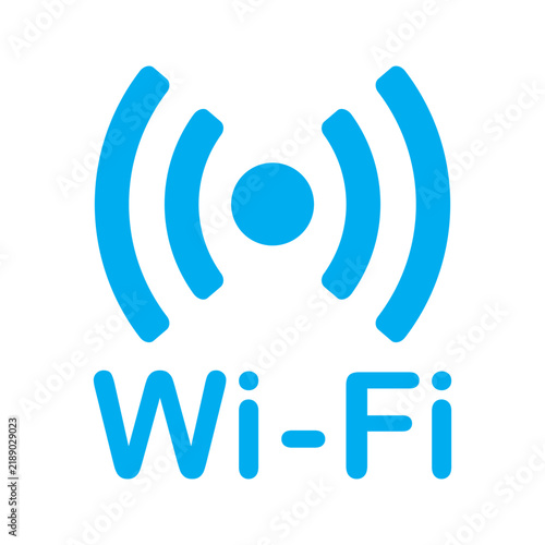 Blue wireless internet signal icon on white background