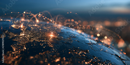 Global communication network and data transmission glowing across the planet Earth