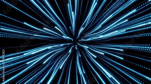 Blue abstract light rays exploding from central point.