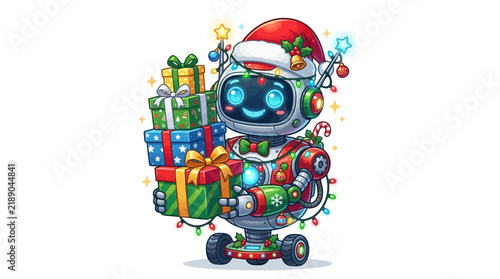 Robot holding Christmas presents