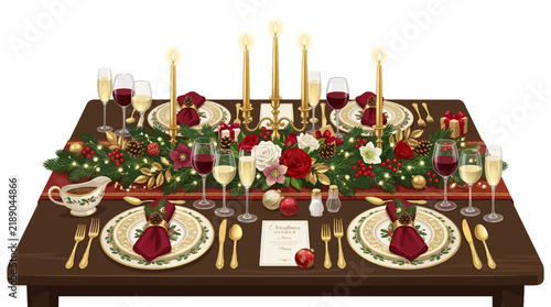 Christmas dinner table setting v…