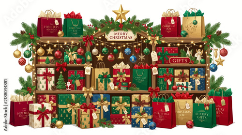 Christmas gift shop display vector