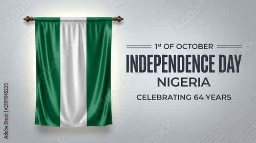 Fotografía Nigeria independence day flag banner celebrating 64 years