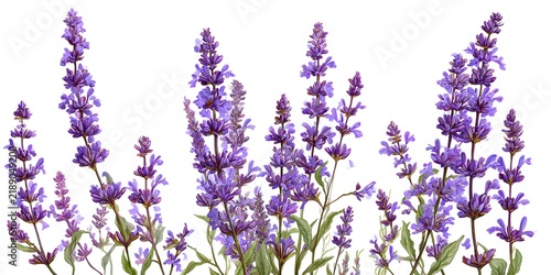 Delicate purple lavender blossoms bloom gracefully against a clean white background
