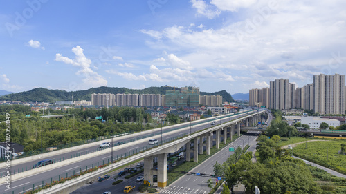 Fotografie Elevated Road and Residential Skyline in Xiaoshan, Hangzhou