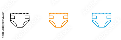 Three colorful line art icons depicting baby diapers on a white background
