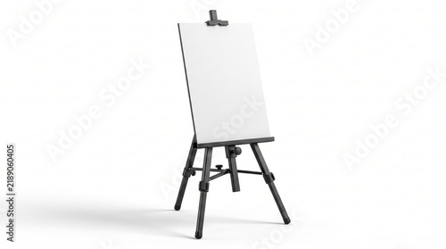 Black wooden easel with a blank white canvas for art and display