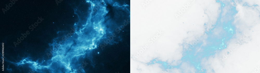 Fototapeta premium Abstract cosmic nebula background with glowing blue stardust and light particles in deep space, high resolution celestial galaxy wallpaper isolated on transparent background