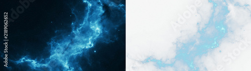 Abstract cosmic nebula background with glowing blue stardust and light particles in deep space, high resolution celestial galaxy wallpaper isolated on transparent background