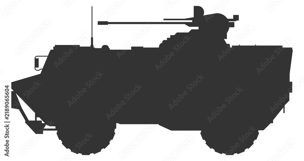 Obraz premium Armored fighting vehicle black silhouette. Military transport