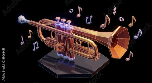 Low poly trumpet with musical notes, abstract concept