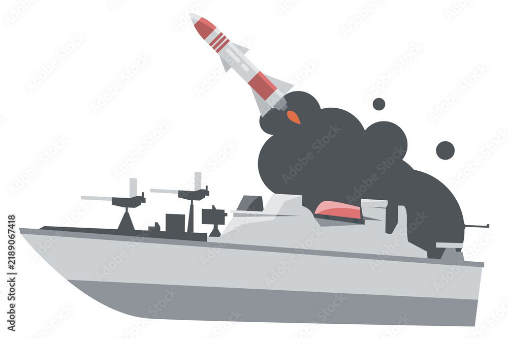 Obraz premium Warship launch rocket. Navy force weapon icon