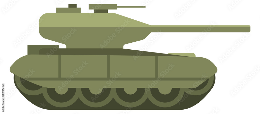 Obraz premium Green tank. Tracked armored vehicle color icon