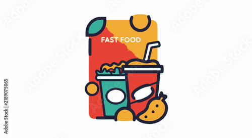 Colorful fast food drink cups icons.