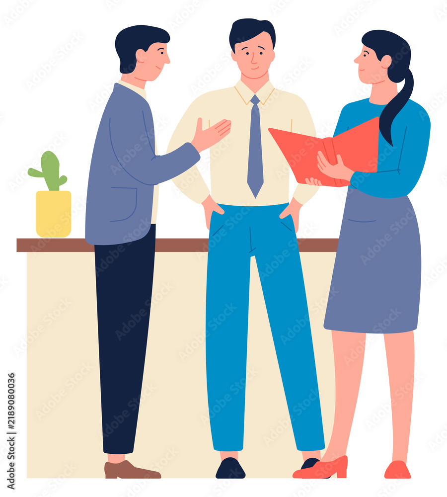 Fototapeta premium Work discussion. Colleagues talking together. Office problem solving