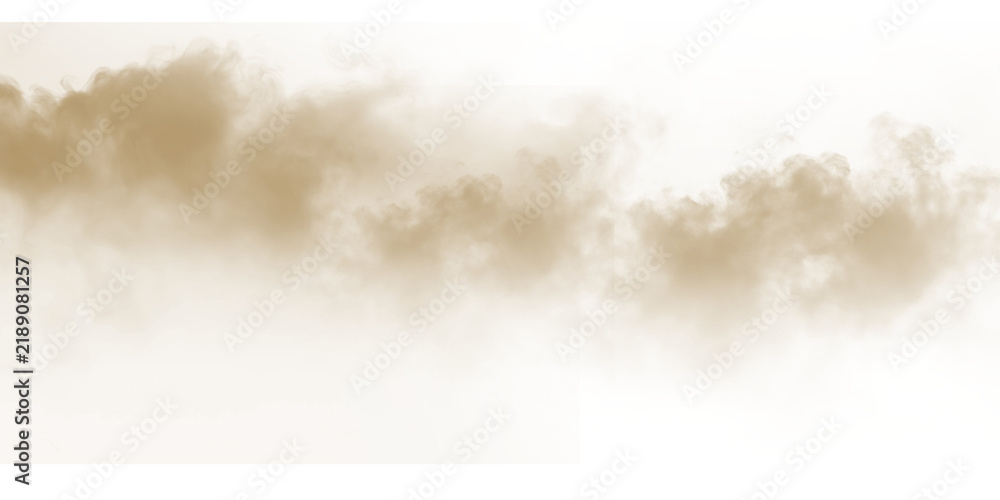 Obraz premium Dust sand soil smoke cloud particles isolated on transparent white background. Brown sandstorm smog sand dust explosion rising. Design elements for Compositing, covering, overlay, PNG