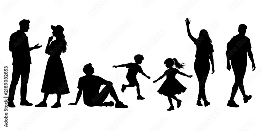 Obraz premium Diverse People Silhouette Collection – Human Figures, Families and Everyday Activities