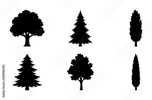 Obraz na płótnie Diverse Tree Silhouettes Collection: Deciduous, Evergreen, and Cypress Vector Ic
