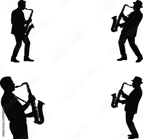 Canvastavla Silhouette saxophonists playing together Vector
