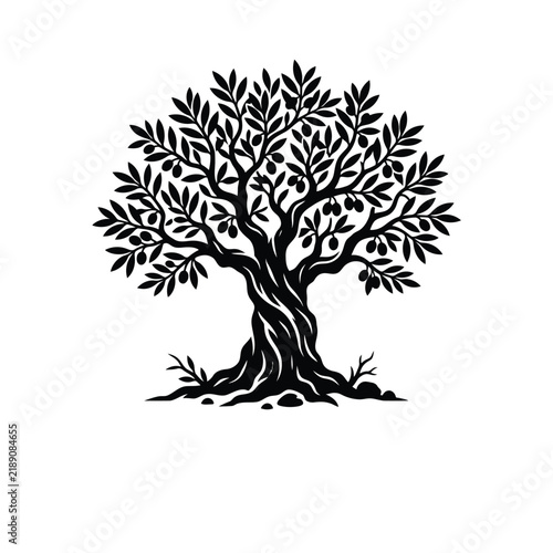 Stylized Silhouette of an Ancient Olive Tree with Twisted Trunk.